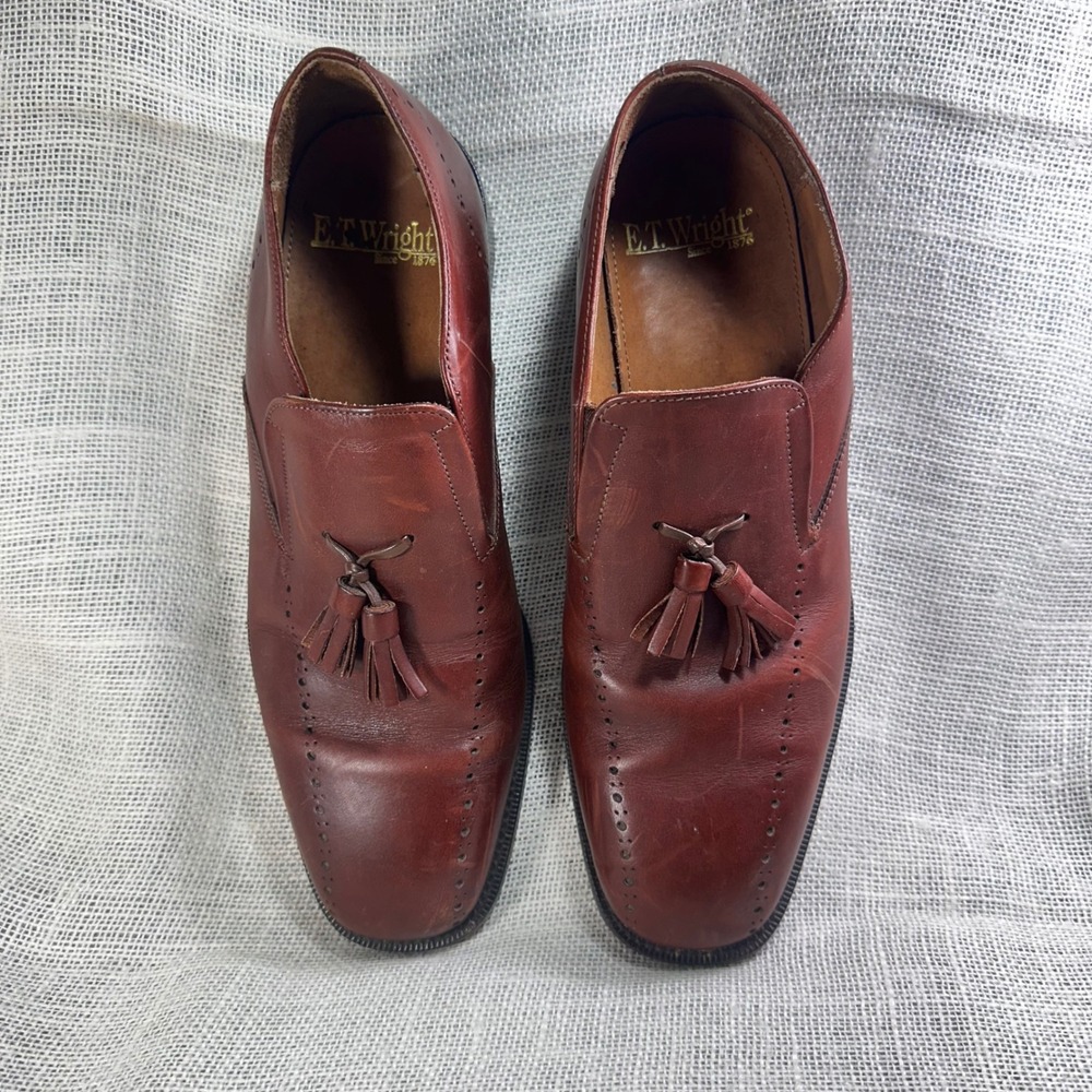 ET Wright Mens Tassel Loafers Brown Leather Md in Italy Slip On Dress Shoes 8.5D